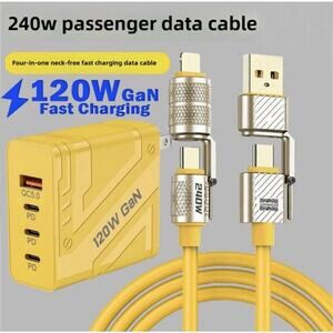 120W GaN 4-Port Wall Charger + 4-in-1 Fast Charge Cable, USB-C PD & USB-A QC